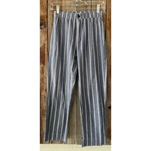 John Galt Pinstriped Ankle Length Pants Blue White Waistband